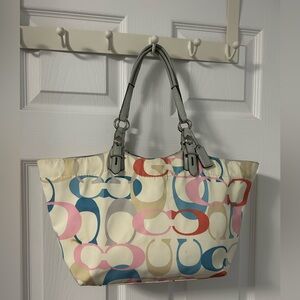 Coach Cream and Multicolor Signature Tote